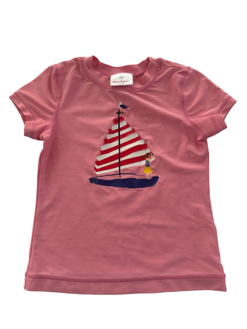Hanna Andersson Girl 120 (8 US) Swim Shirt pink Sailboat #7451